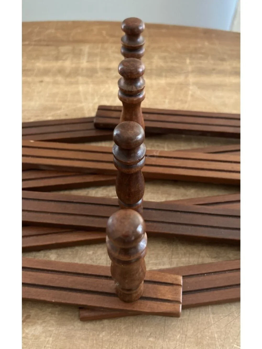 VTG Cottagecore Wood Accordion Folding 10 Peg Mug Coat Hat Rack Wall Hanger